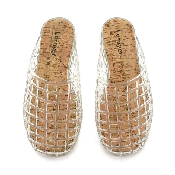 Lurnyet Womens Clear Jelly Comfort Cushion Slide Flat Sandal with Cork Footbed - Picture 5 of 7